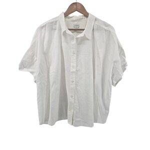 J.Crew Plus Size 3X White Linen Cotton Short Sleeve Shirt Button Down